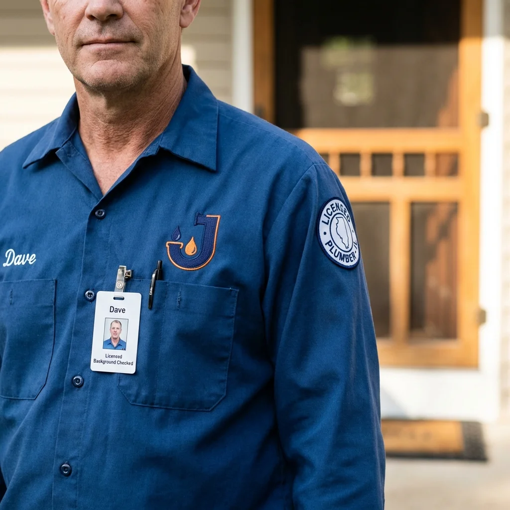 Licensed plumber showing ID badge in Kingsley, MI