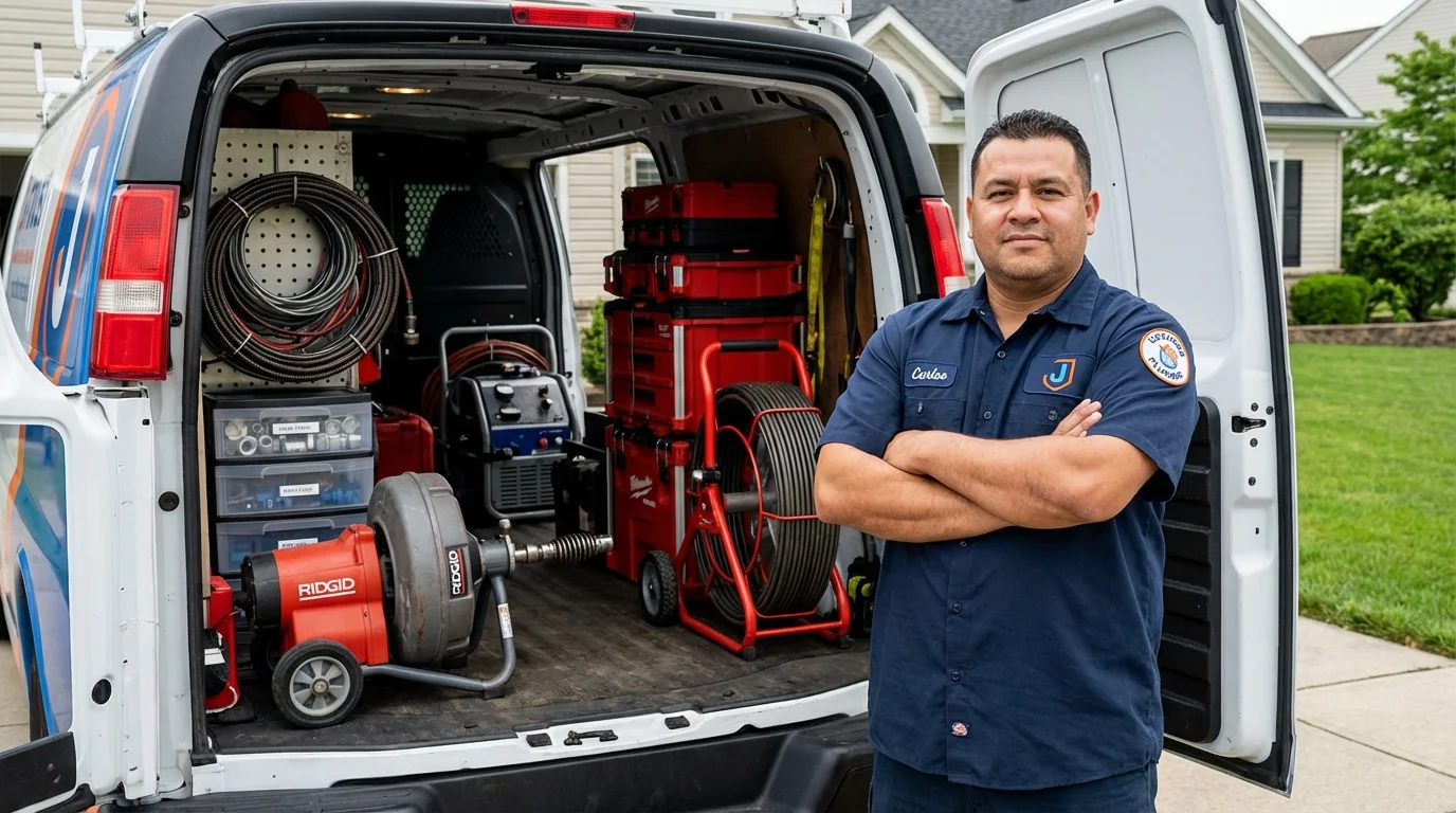 Professional drain cleaning equipment and Johns Plumbing LLC plumber in Kingsley