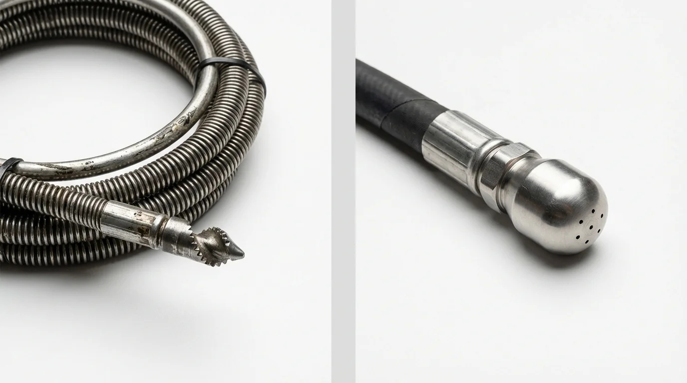 Drain snake cable and hydro jetting nozzle used for drain cleaning in Kingsley, MI