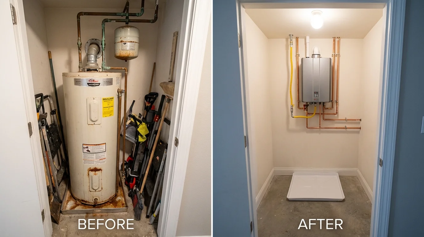 Tank water heater versus wall-mounted tankless unit comparison for Kingsley, MI homeowners